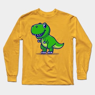 Cute Baby Dino Cartoon Illustration Long Sleeve T-Shirt